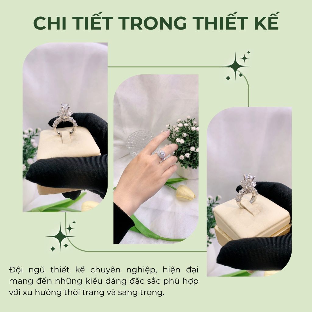 Nhẫn Royal bạc Thụy Sỹ đính full đá Moissanite viên chủ tròn 7.0ly- ROWLER- RH000953