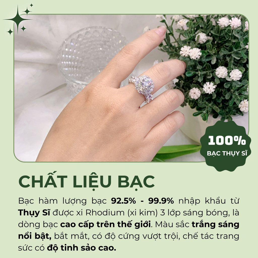 Nhẫn Royal bạc Thụy Sỹ đính full đá Moissanite viên chủ tròn 7.0ly- ROWLER- RH000953