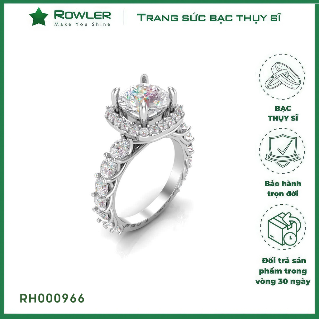 Nhẫn Halo bạc Thụy Sỹ đinhá full đá Moissanite viên chủ 8.0ly_-RH000966-ROWLER