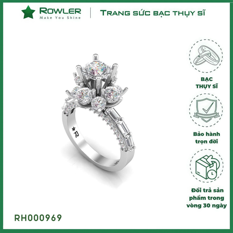 Nhẫn Royal bạc Thụy Sĩ  đính full đá Moissanite viên chủ  6.0ly ROWLER_RH000969