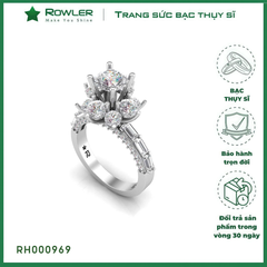 Nhẫn Royal bạc Thụy Sĩ  đính full đá Moissanite viên chủ  6.0ly ROWLER_RH000969