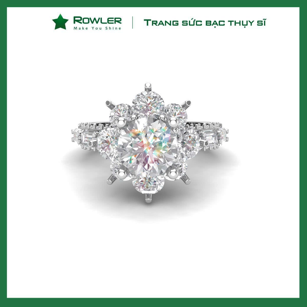 Nhẫn Royal bạc Thụy Sĩ  đính full đá Moissanite viên chủ  6.0ly ROWLER_RH000969