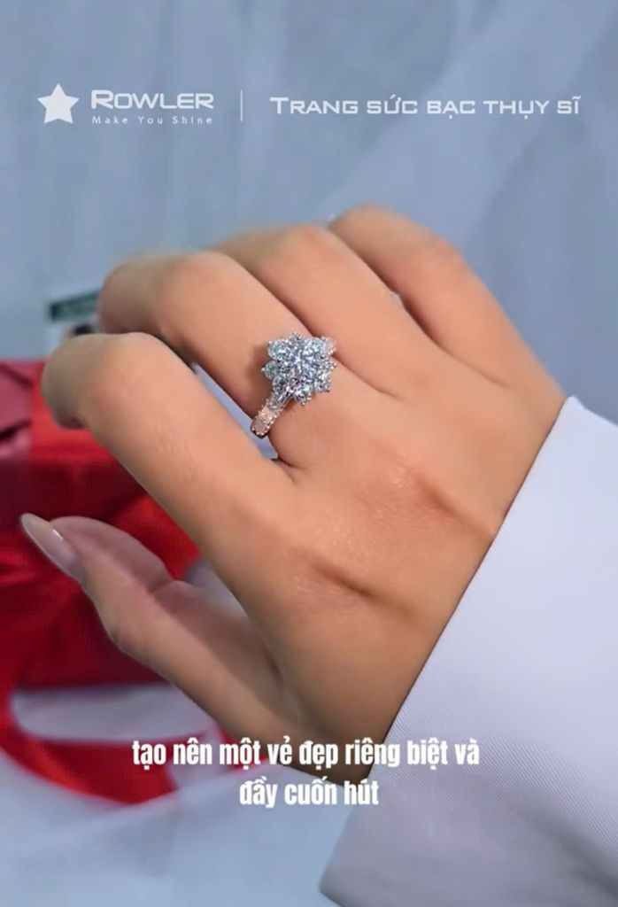 Nhẫn Royal bạc Thụy Sĩ  đính full đá Moissanite viên chủ  6.0ly ROWLER_RH000969