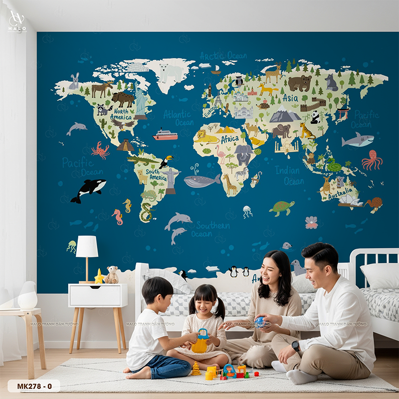  Tranh Dán Tường Bản Đồ Động Vật Thế Giới 8D 16D - MK278 
