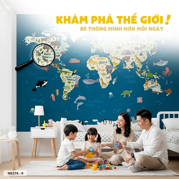  Tranh Dán Tường Bản Đồ Cho Trẻ 8D 16D - MK278 