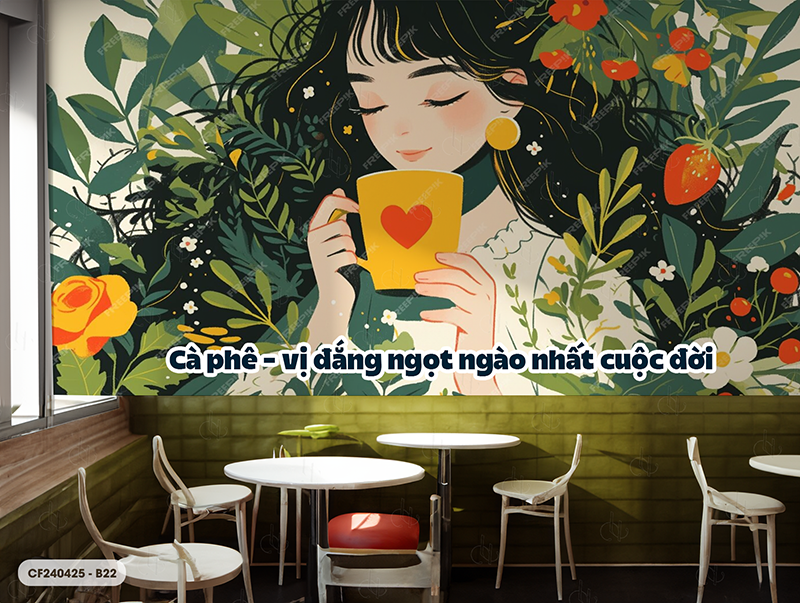  Tranh Dán Tường Cà Phê  8D 16D - CF240425-B 