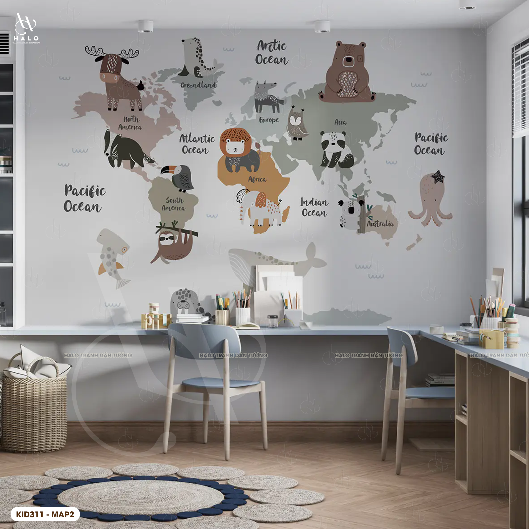  Tranh Dán Tường Bản Đồ Cho Trẻ 8D 16D - MK278 
