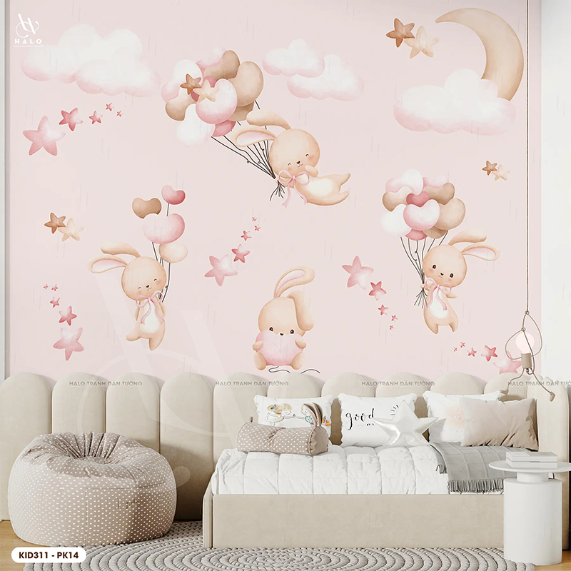  Tranh Dán Tường Tone Hồng Dành Cho Bé Gái 8D 16D - KID311 