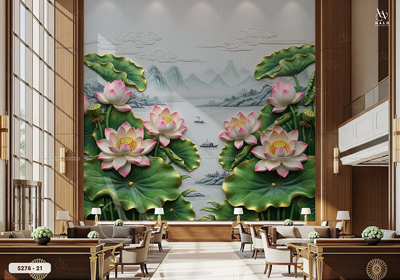  Tranh Dán Tường Hoa Sen 8D 16D - S278 