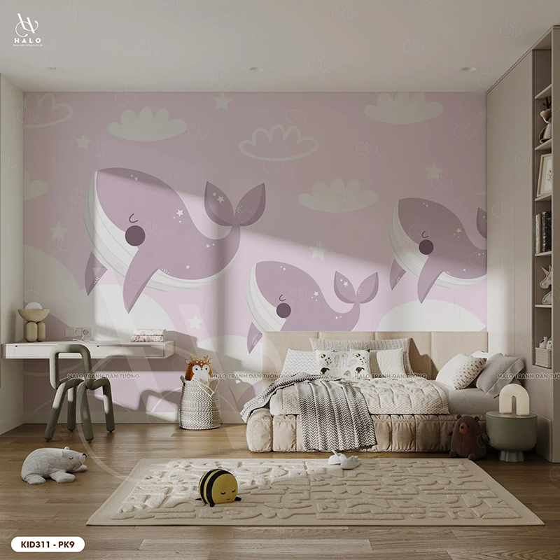  Tranh Dán Tường Tone Hồng Dành Cho Bé Gái 8D 16D - KID311 