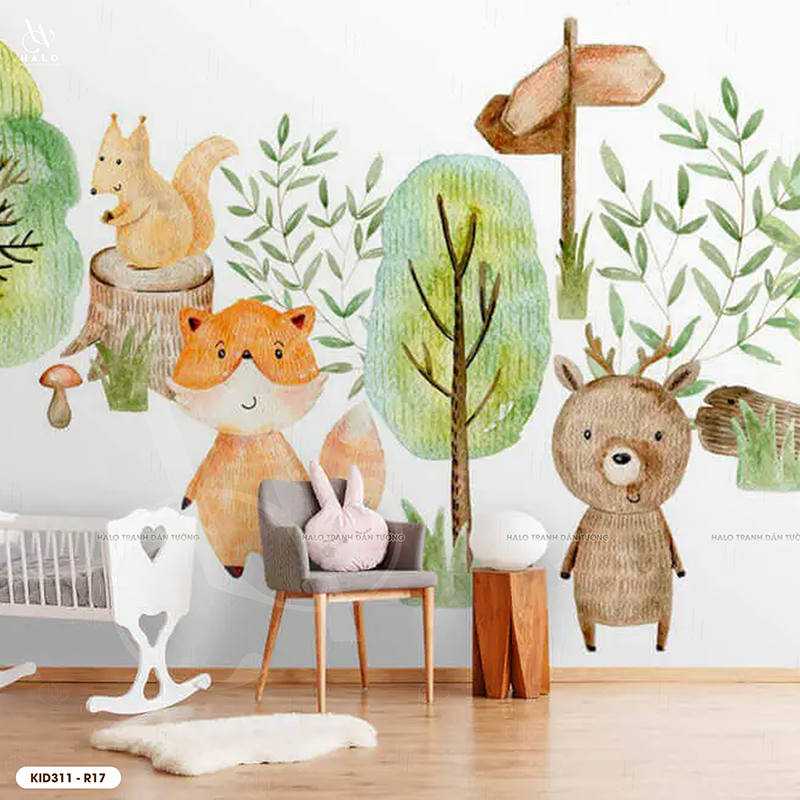  Tranh Dán Tường Động Vật Rừng Trẻ Em 8D 16D - KID311 