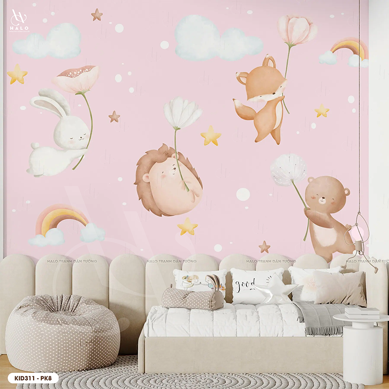  Tranh Dán Tường Tone Hồng Dành Cho Bé Gái 8D 16D - KID311 