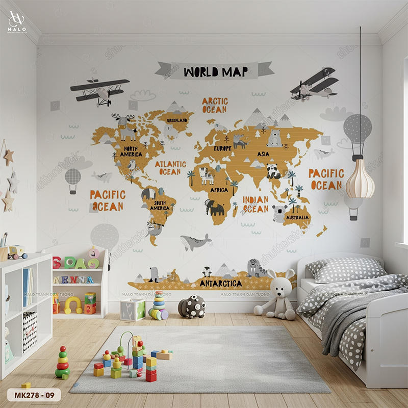  Tranh Dán Tường Bản Đồ Động Vật Thế Giới 8D 16D - MK278 