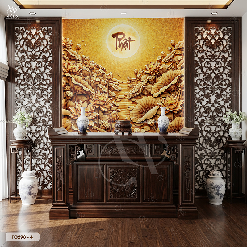  Tranh Dán Tường Sen Vàng 8D 16D - TC298 