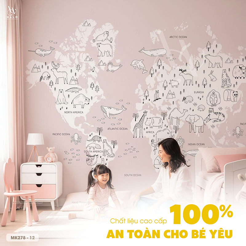  Tranh Dán Tường Bản Đồ Cho Trẻ 8D 16D - MK278 