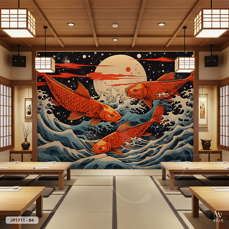  Tranh Dán Tường Sóng Và Hạc Nhật Bản - JP1711 