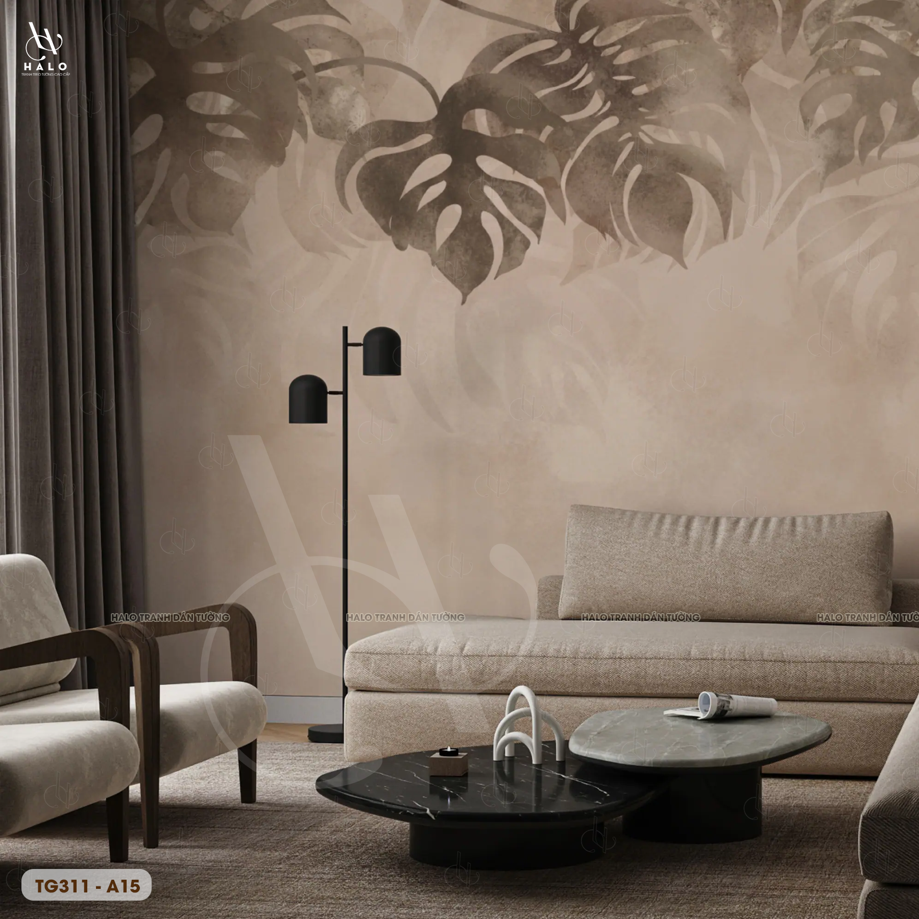  Tranh Dán Tường Lá Tối Giản 8D 16D - TG311 
