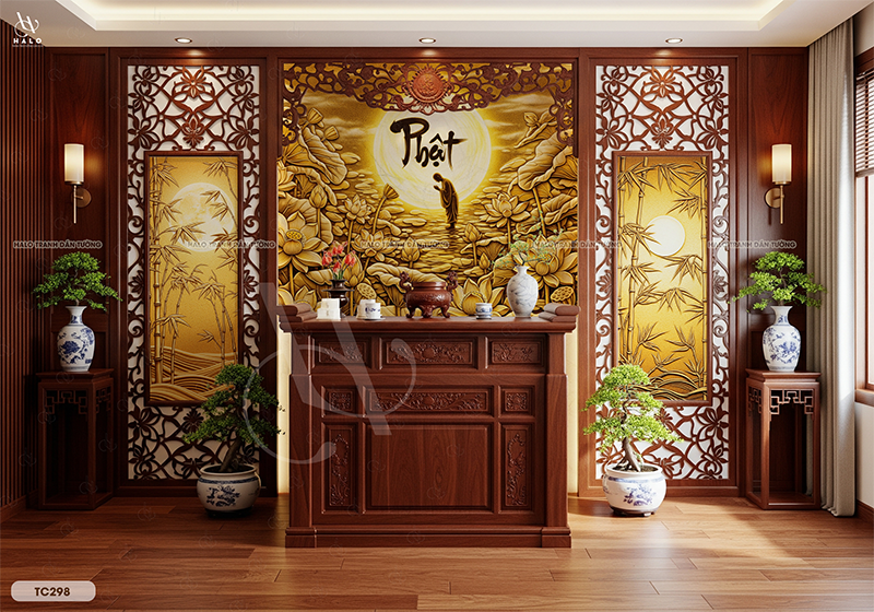  Tranh Dán Tường Sen Vàng 8D 16D - TC298 