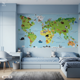  Tranh Dán Tường Bản Đồ Động Vật Thế Giới 8D 16D - MK278 