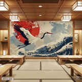  Tranh Dán Tường Sóng Và Hạc Nhật Bản - JP1711 