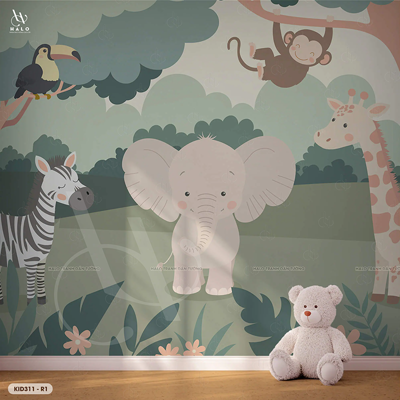  Tranh Dán Tường Động Vật Rừng Trẻ Em  8D 16D - KID311 