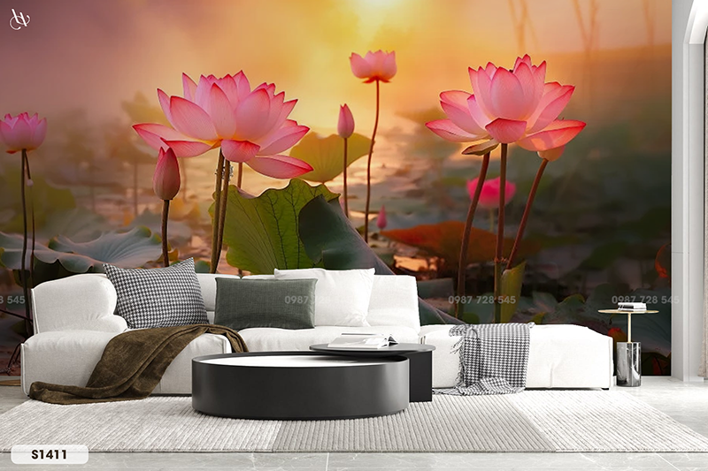  Tranh Dán Tường Hoa Sen 8D 16D - S1411 