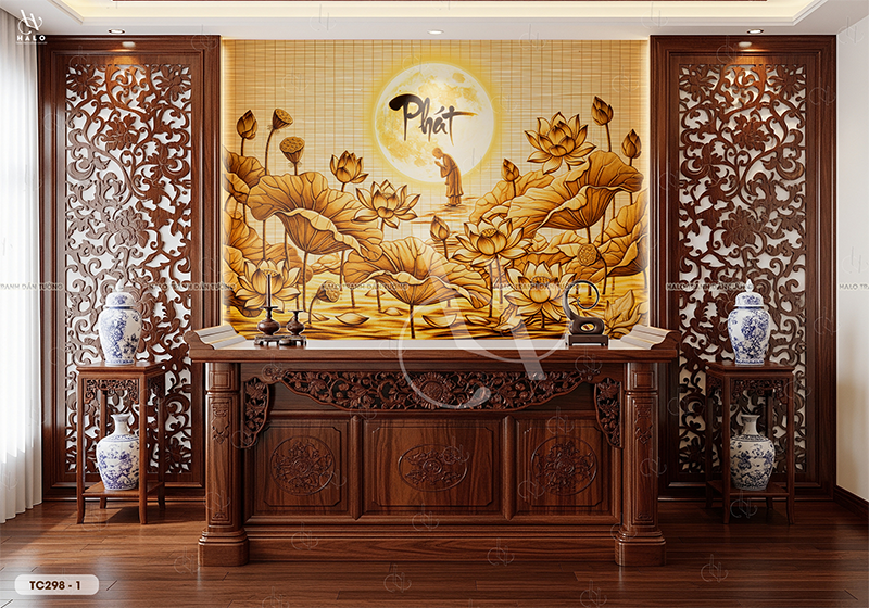  Tranh Dán Tường Sen Vàng 8D 16D - TC298 