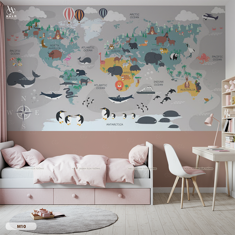  Tranh Dán Tường Bản Đồ Động Vật Thế Giới 8D 16D - MK278 
