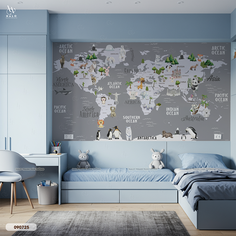  Tranh Dán Tường Bản Đồ Cho Trẻ 8D 16D - MK278 