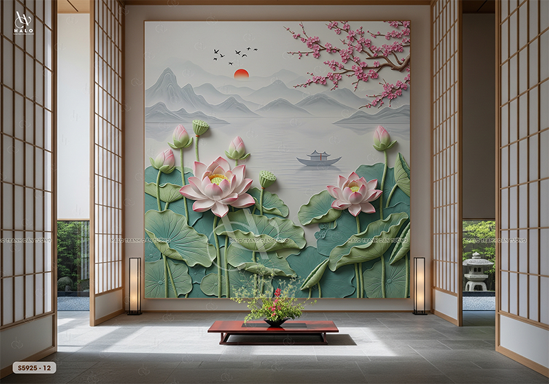 Tranh Dán Tường Hoa Sen 8D 16D - S5925 