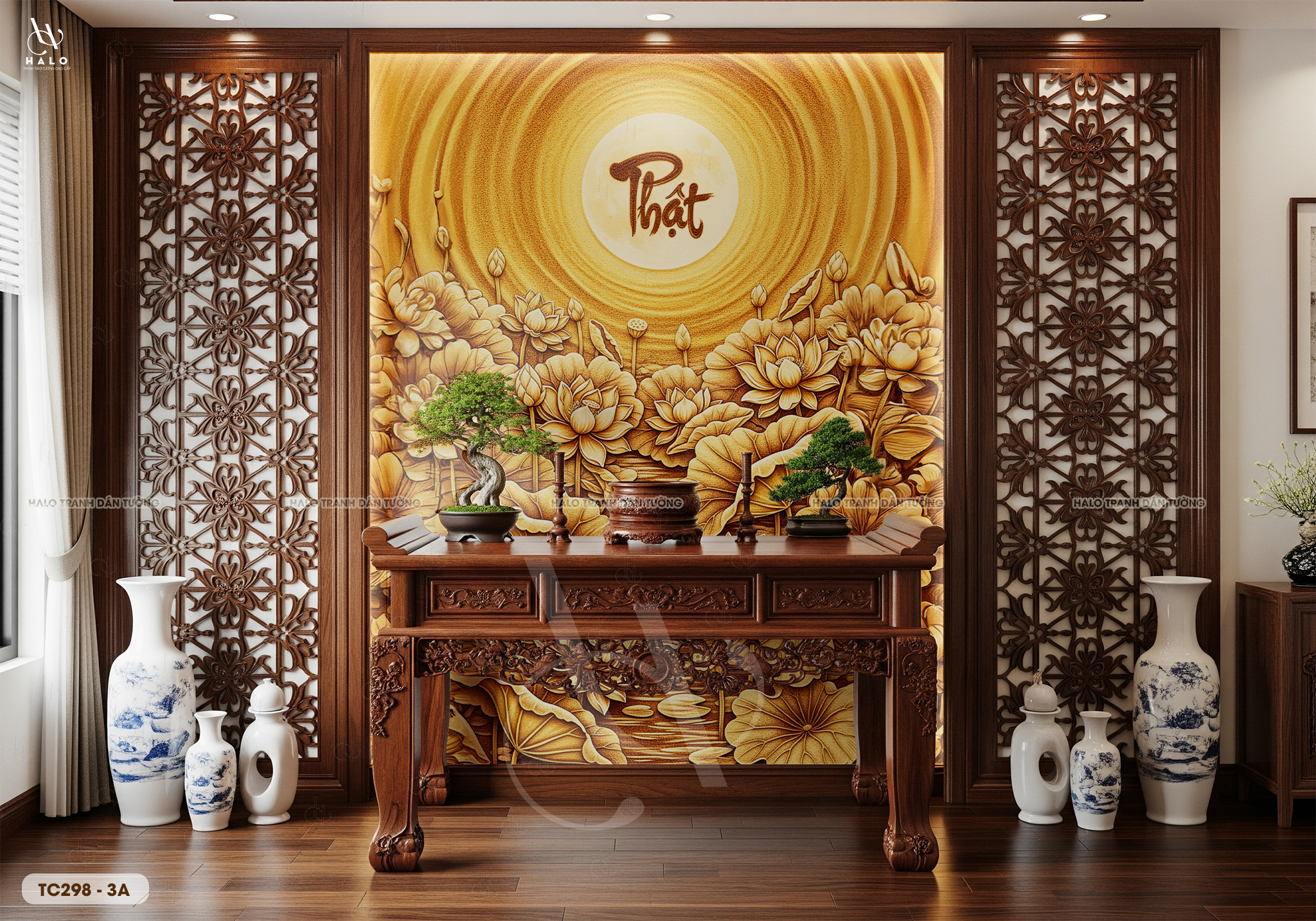  Tranh Dán Tường Sen Vàng 8D 16D - TC298 