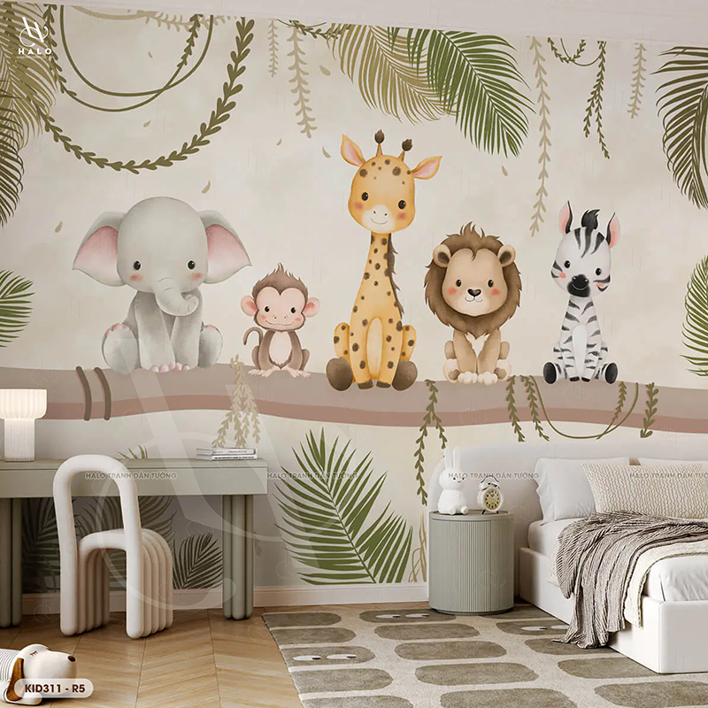  Tranh Dán Tường Động Vật Rừng Trẻ Em  8D 16D - KID311 