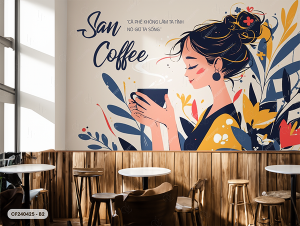  Tranh Dán Tường Cà Phê  8D 16D - CF240425-B 