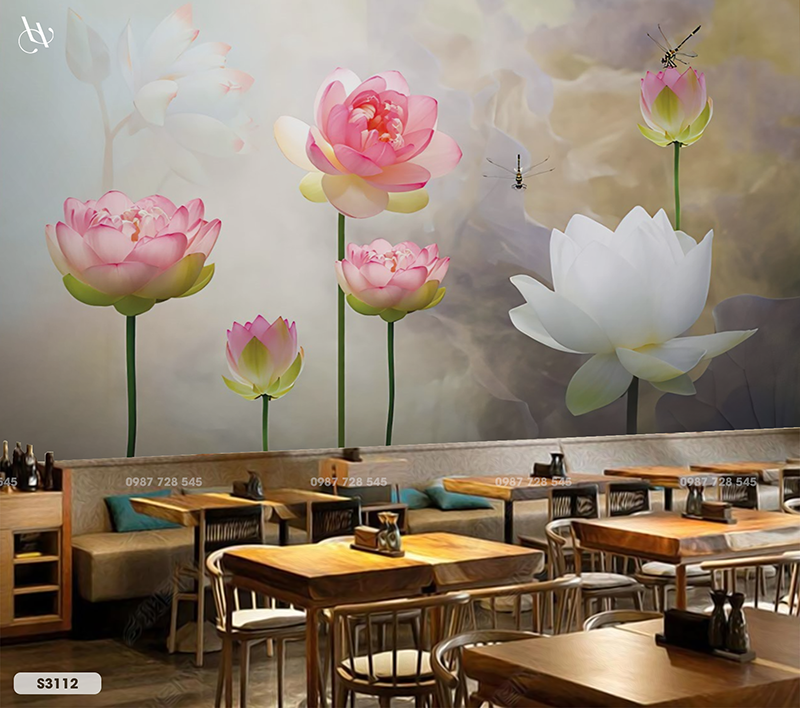  Tranh Dán Tường Hoa Sen 8D 16D - S3112 