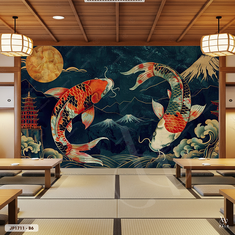  Tranh Dán Tường Sóng Và Hạc Nhật Bản - JP1711 