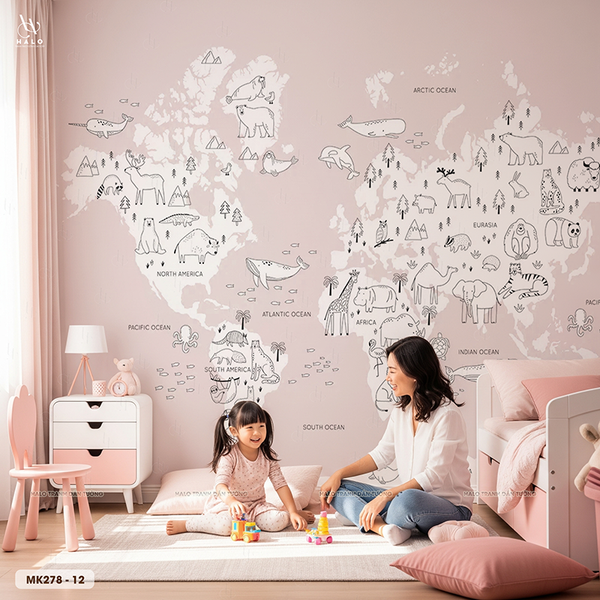  Tranh Dán Tường Bản Đồ Động Vật Thế Giới 8D 16D - MK278 