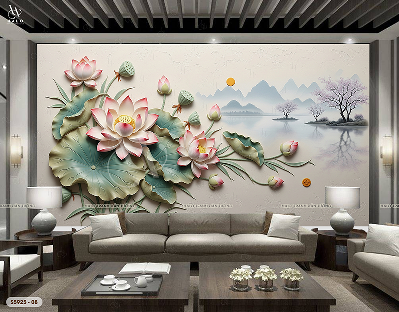  Tranh Dán Tường Hoa Sen 8D 16D - S5925 
