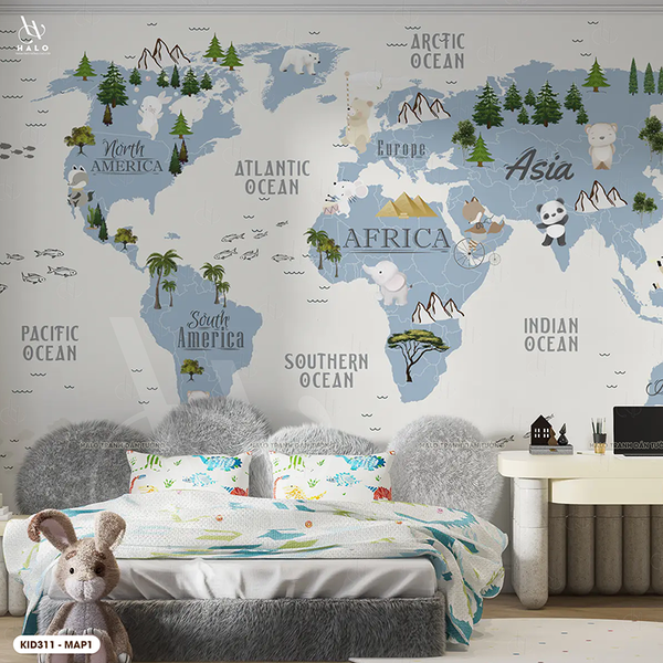  Tranh Dán Tường Bản Đồ Cho Trẻ 8D 16D - MK278 
