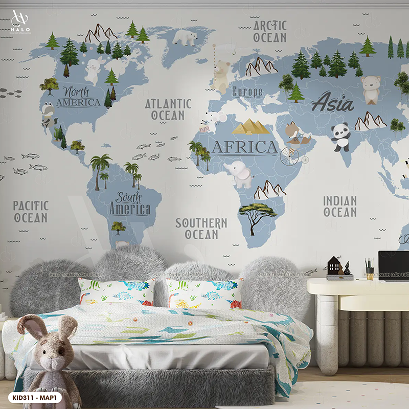  Tranh Dán Tường Bản Đồ Cho Trẻ 8D 16D - MK278 