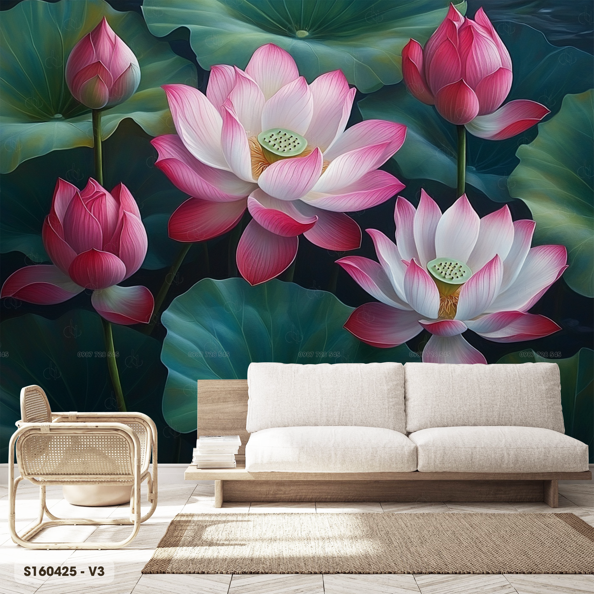  Tranh Dán Tường Hoa Sen 8D 16D - S160425 