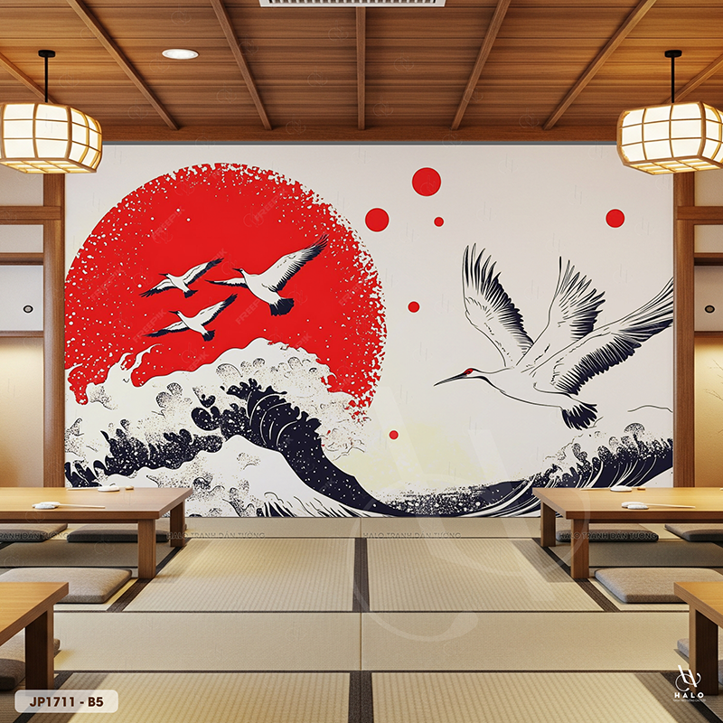  Tranh Dán Tường Sóng Và Hạc Nhật Bản - JP1711 