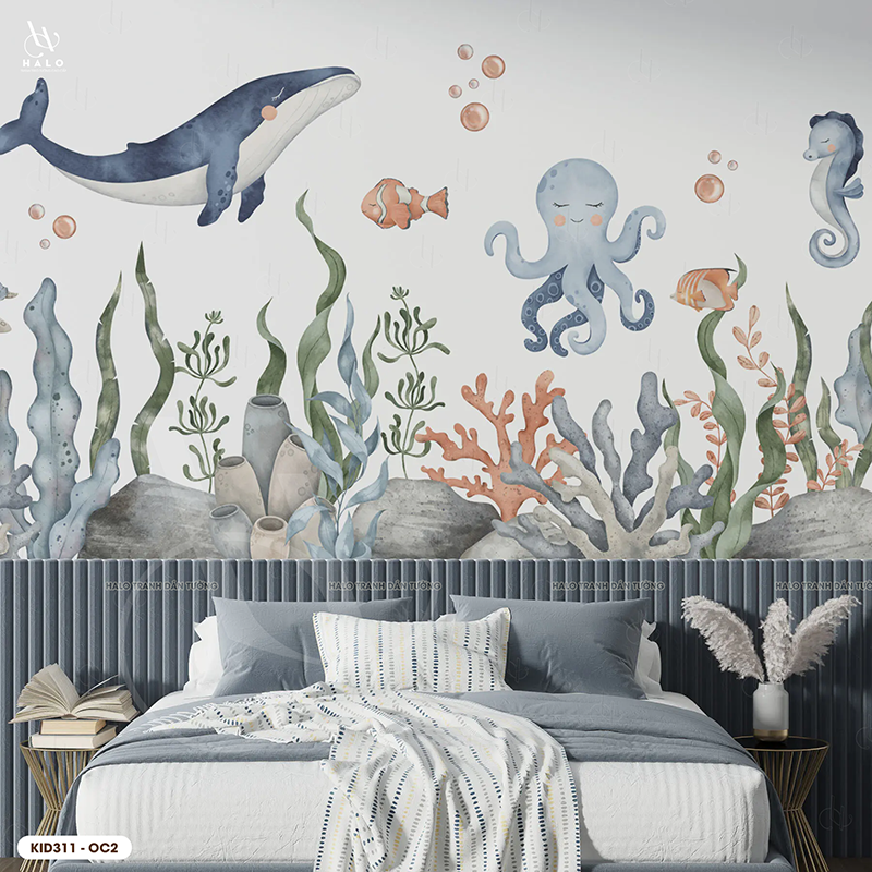  Tranh Dán Tường Tone Xanh Dành Cho Bé Trai 8D 16D - KID311 