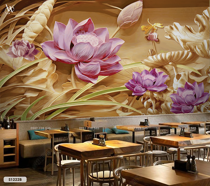  Tranh Dán Tường Hoa Sen 8D 16D - S1222B 