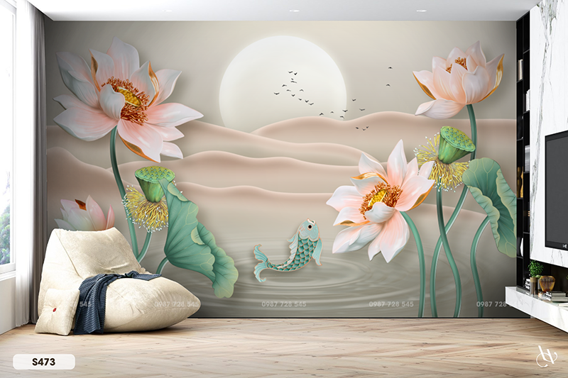  Tranh Dán Tường Hoa Sen 8D 16D - S473 