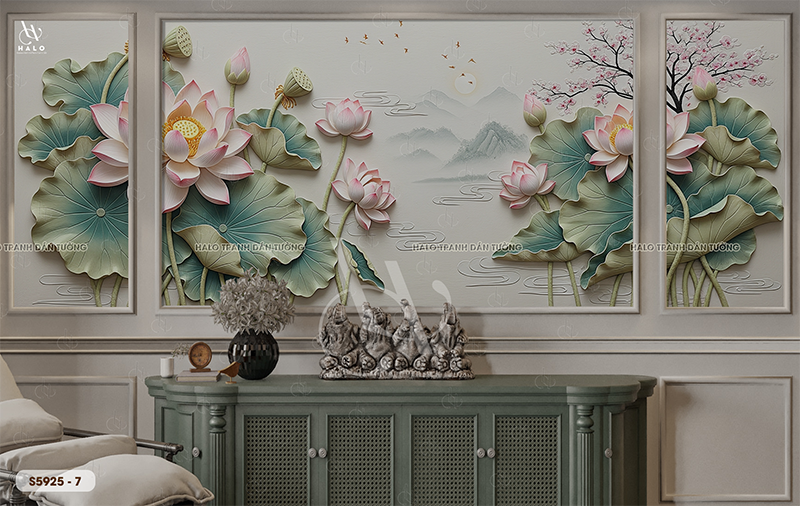  Tranh Dán Tường Hoa Sen 8D 16D - S5925 