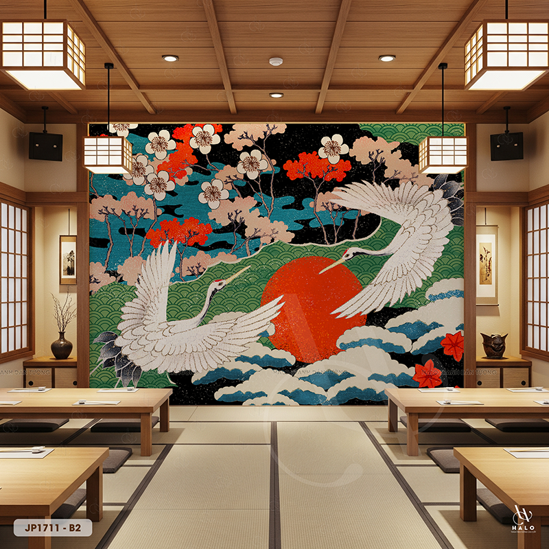  Tranh Dán Tường Sóng Và Hạc Nhật Bản - JP1711 