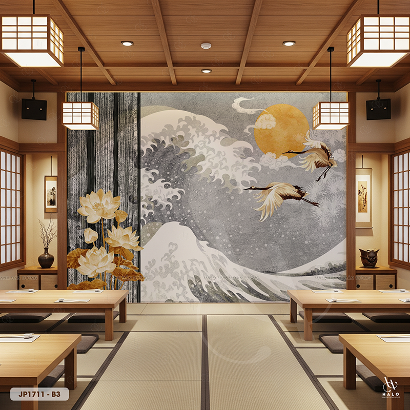  Tranh Dán Tường Sóng Và Hạc Nhật Bản - JP1711 