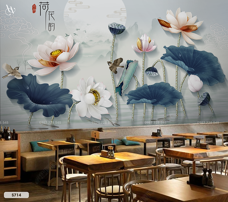  Tranh Dán Tường Hoa Sen 8D 16D - S714 