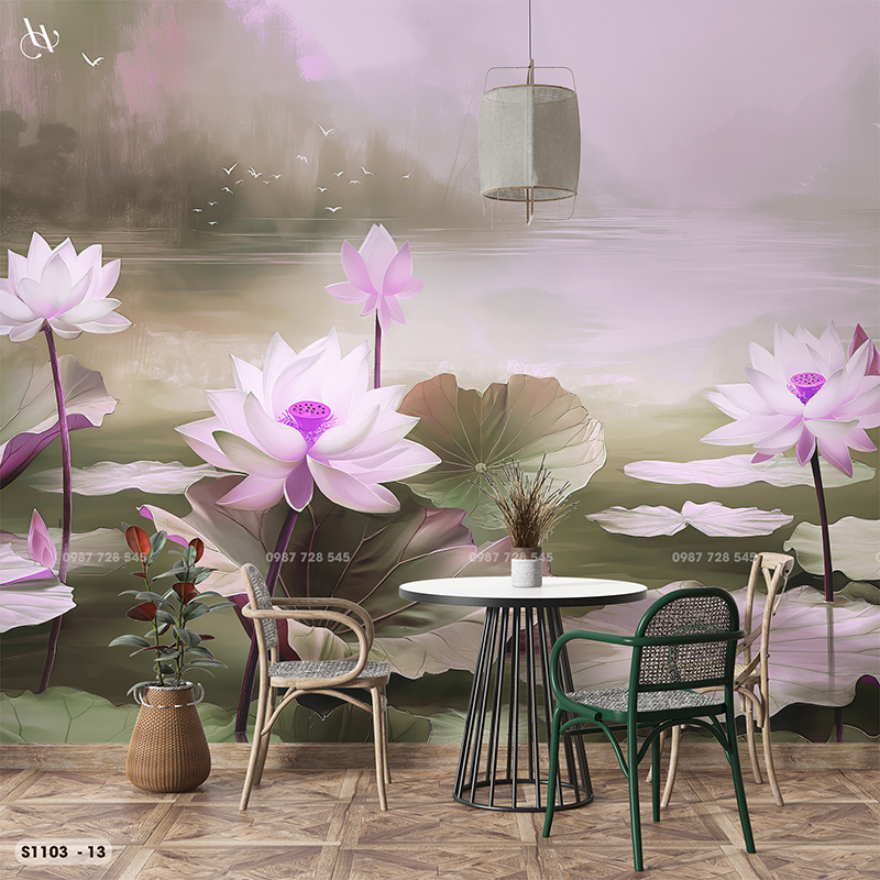  Tranh Dán Tường Hoa Sen 8D 16D - S1103 