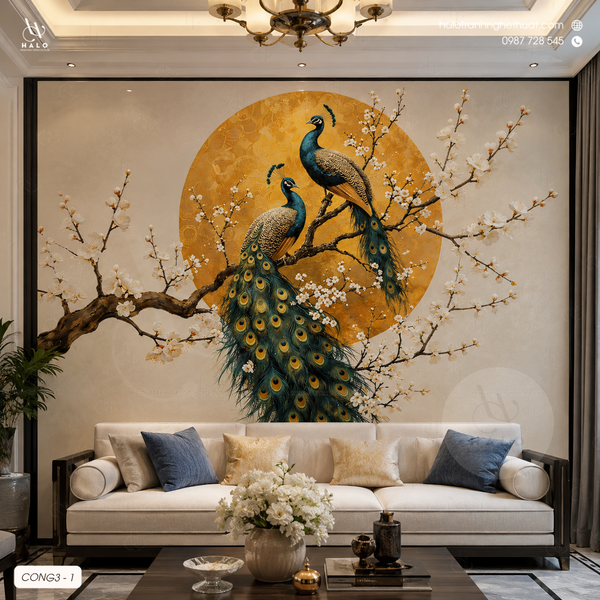  Tranh Dán Khổng Tước Uyên Ương - CONG3 - 1 